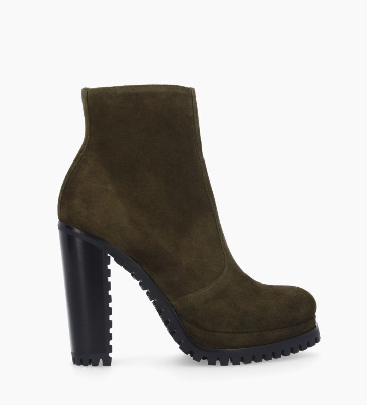 Heeled zipped boot - Lery 7 - Suede leather - Khaki